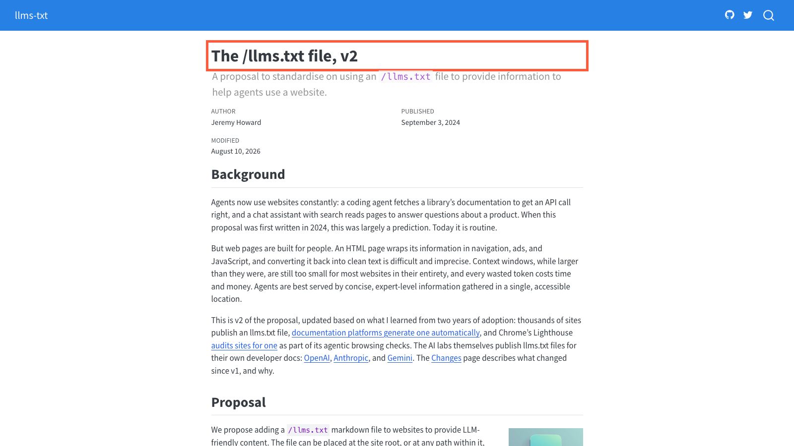 llms.txt の仕様ページ