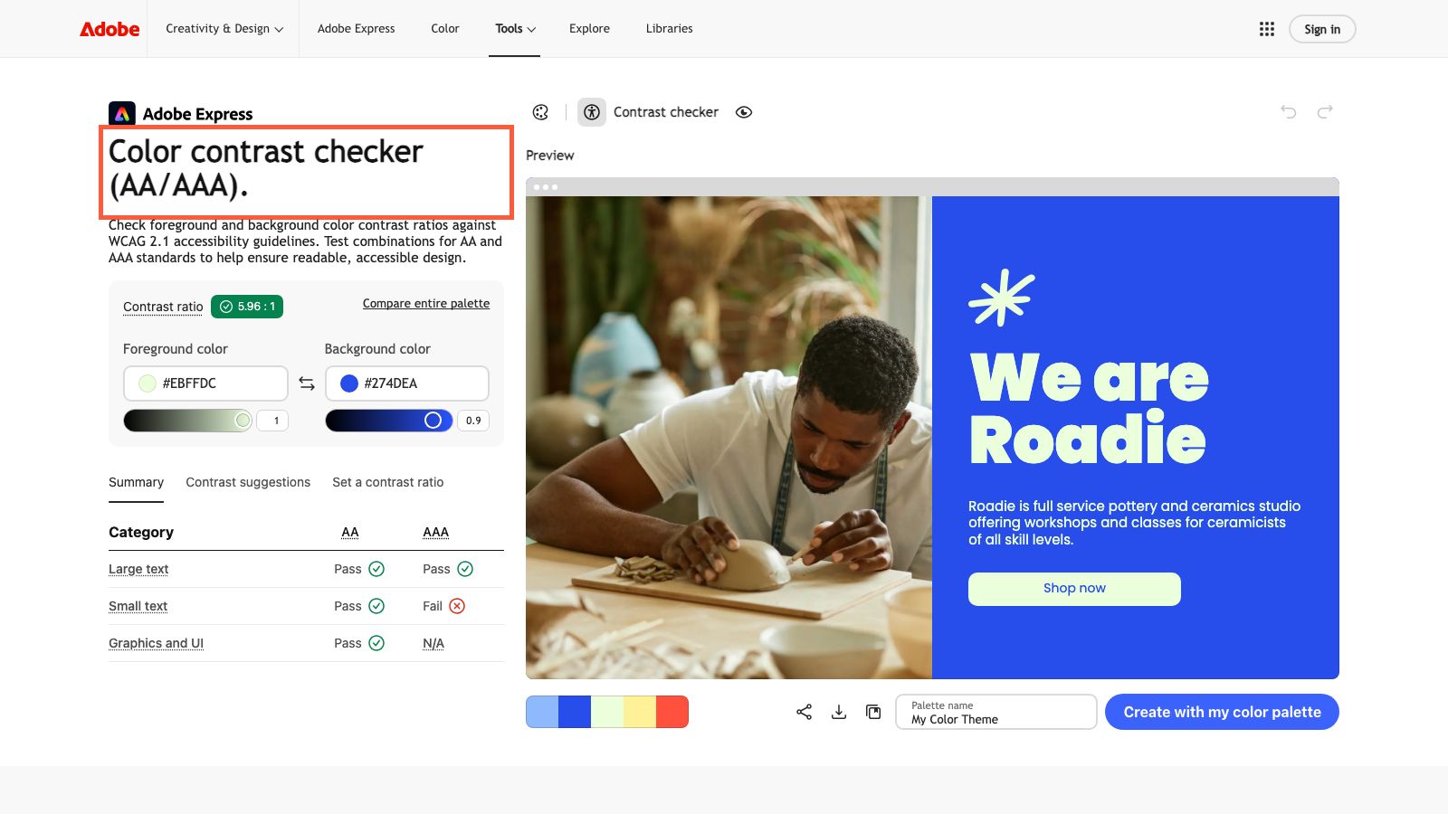 Adobe Colorのコントラストチェッカー