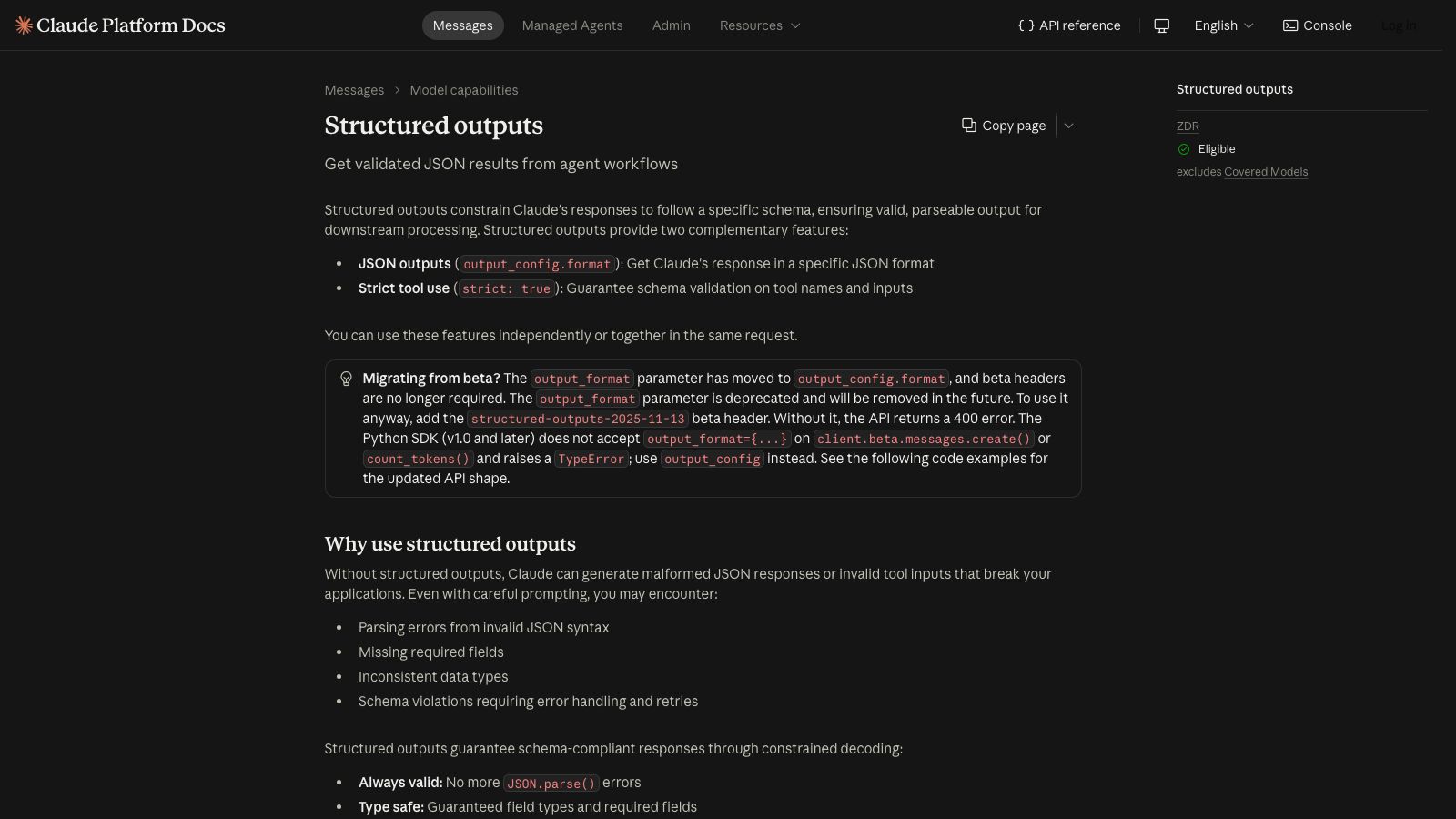 ClaudeのStructured Outputs解説ページ