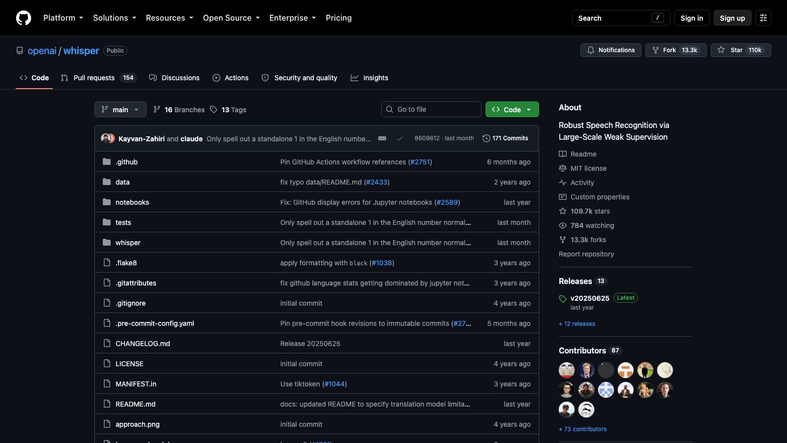 OpenAI Whisperの公式リポジトリ
