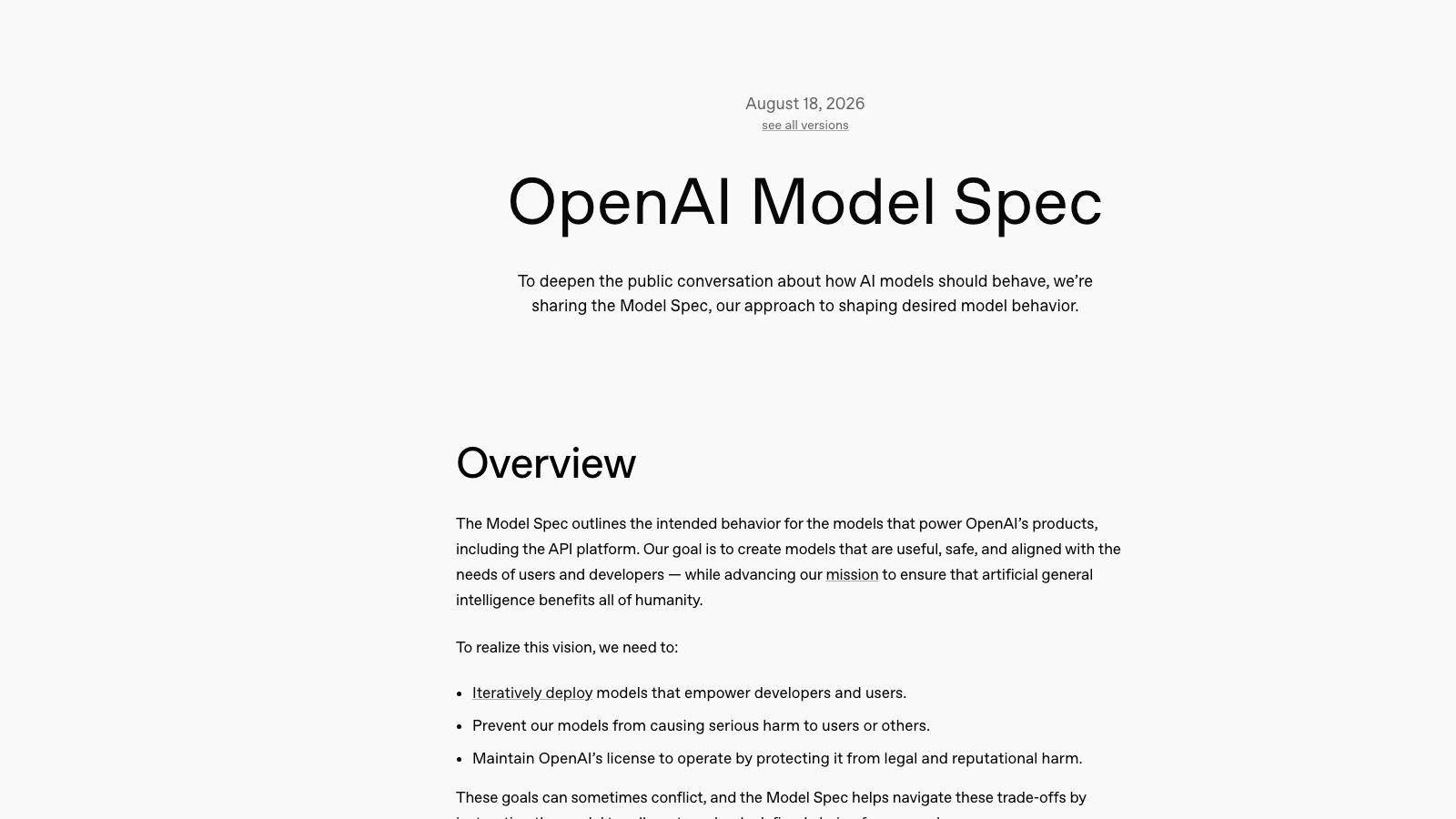 OpenAI Model Spec のページ