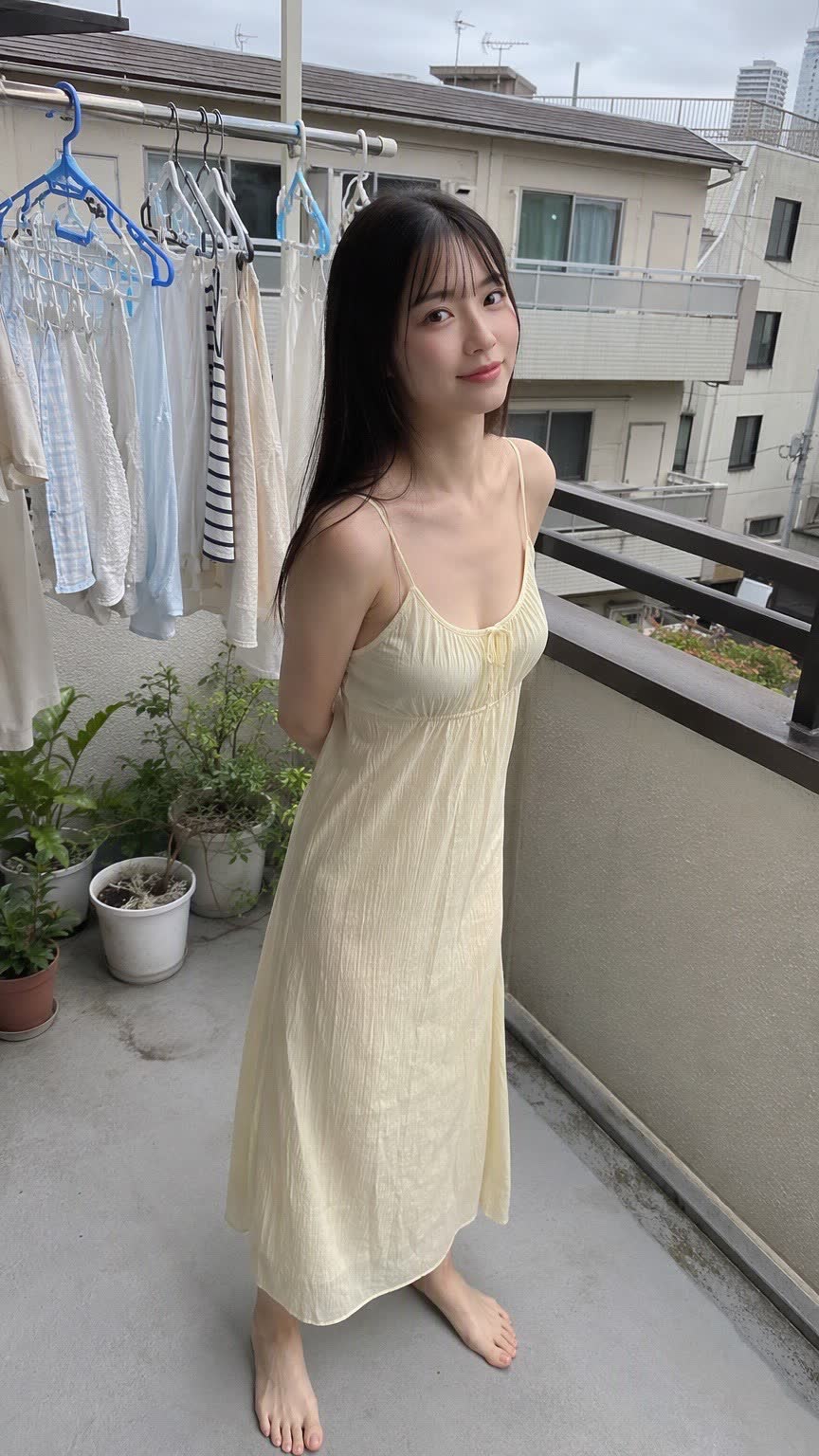 昼のベランダで全身の作例
